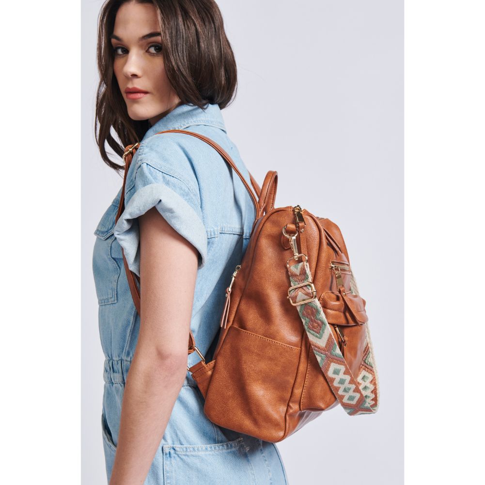 Woman wearing Tan Moda Luxe Riley Backpack 842017129417 View 1 | Tan