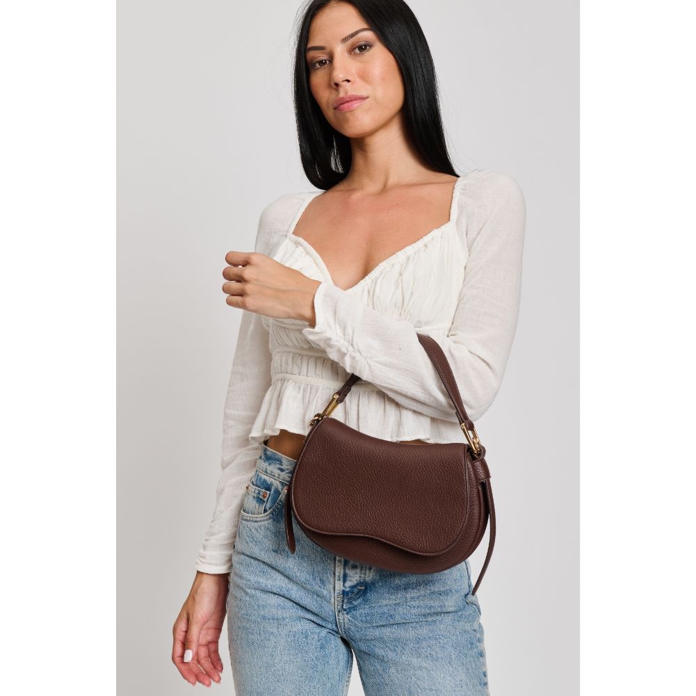 Woman wearing Espresso Moda Luxe Belinda Crossbody 842017133544 View 2 | Espresso