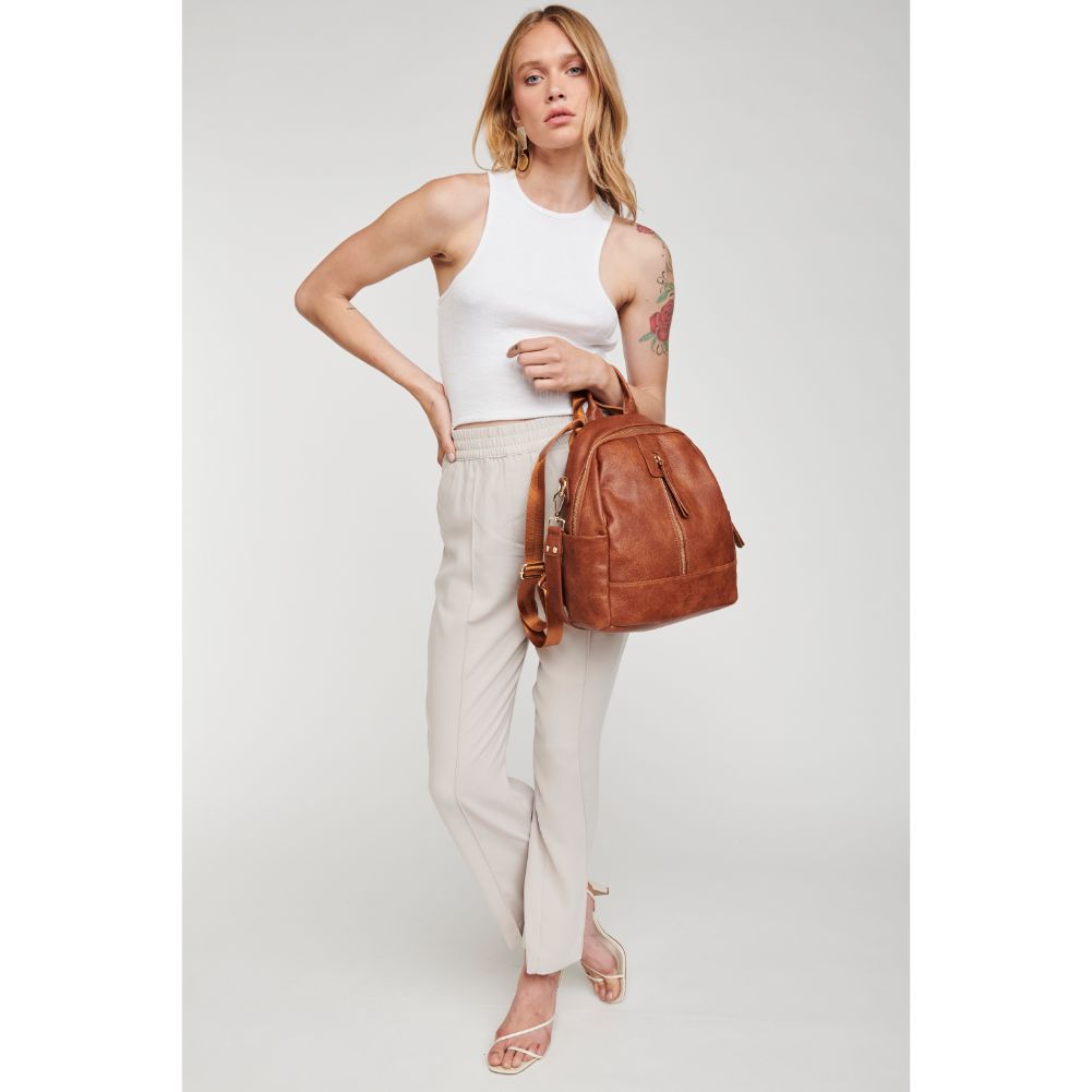 Woman wearing Tan Moda Luxe Bowie Backpack 842017119494 View 3 | Tan