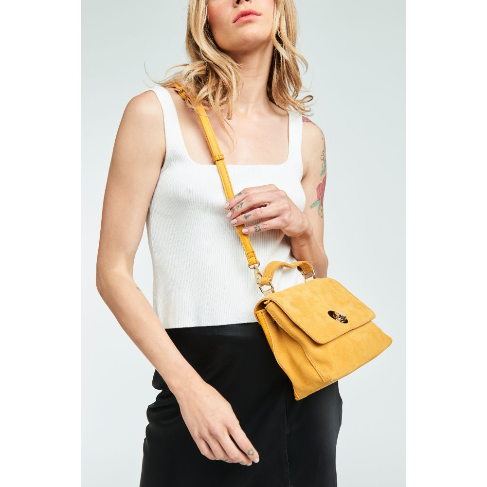 Woman wearing Mustard Moda Luxe Annie Crossbody 842017123606 View 4 | Mustard