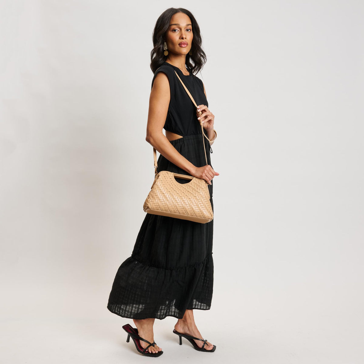 Woman wearing Nude Moda Luxe Amara Crossbody 842017138112 View 2 | Nude