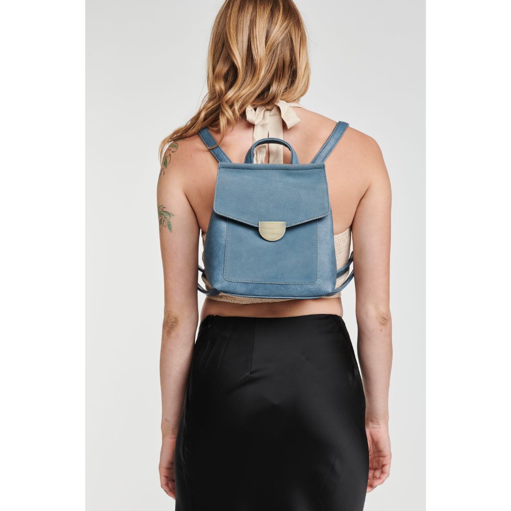 Woman wearing Denim Moda Luxe Claudette Backpack 842017127451 View 1 | Denim