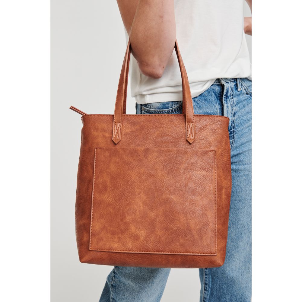 Woman wearing Tan Moda Luxe Sadie Tote 842017126775 View 2 | Tan