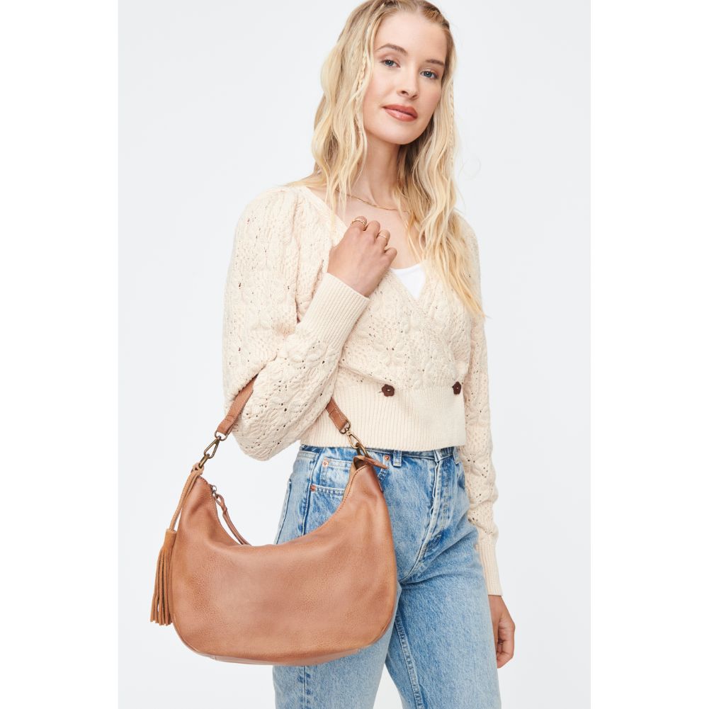 Woman wearing Tan Moda Luxe Ella Hobo 842017130222 View 3 | Tan