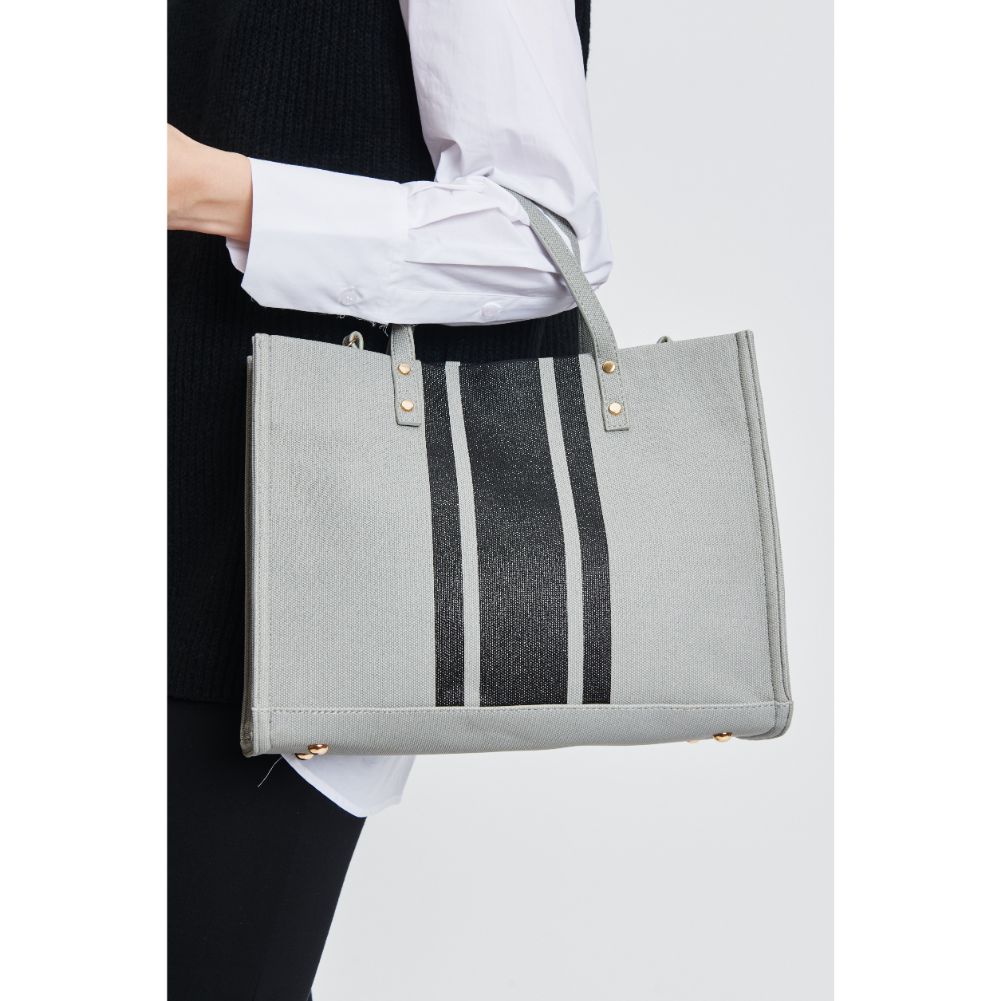 Woman wearing Grey Moda Luxe Zaria Tote 842017131595 View 4 | Grey