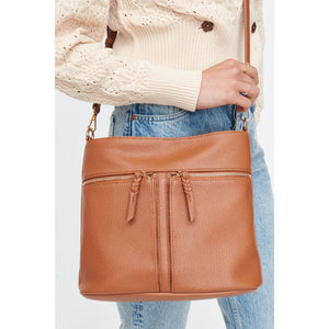 Woman wearing Cognac Moda Luxe Nova Crossbody 842017130369 View 4 | Cognac