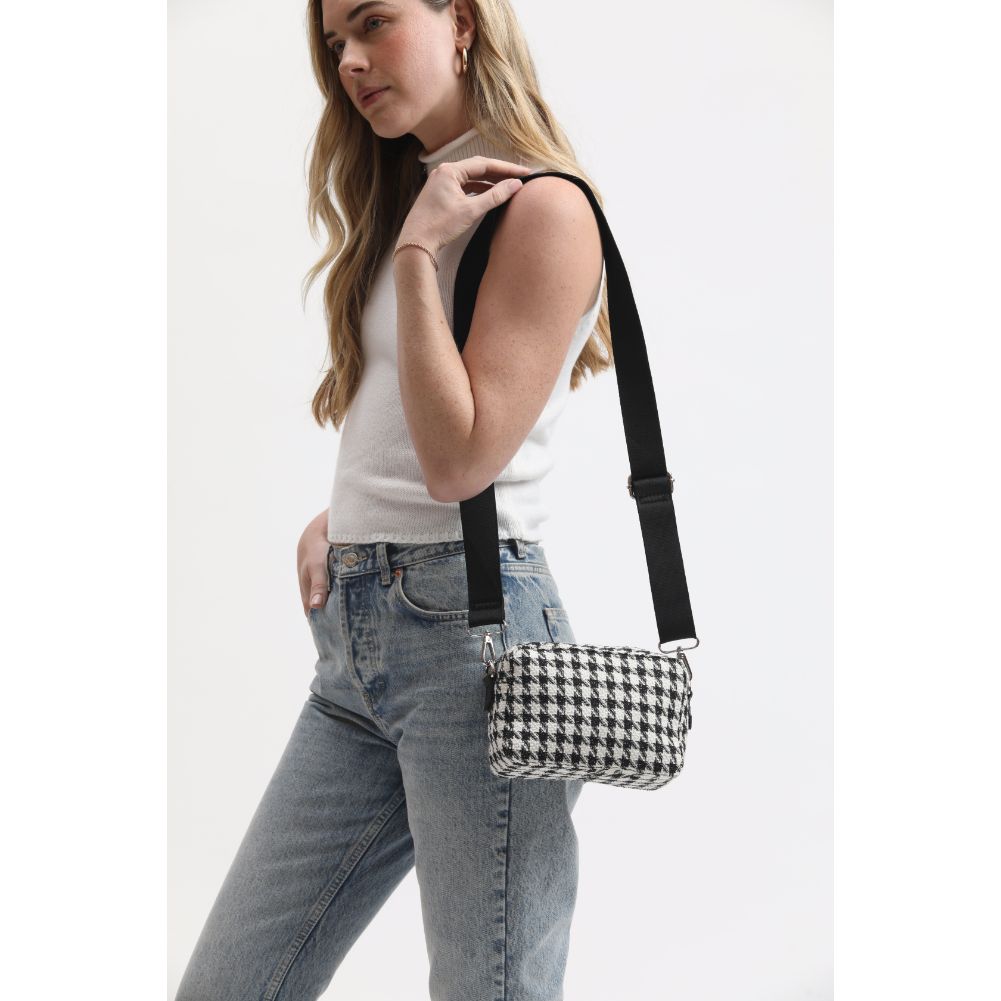 Woman wearing Black Moda Luxe Keekee - Houndstooth Crossbody 842017133025 View 1 | Black