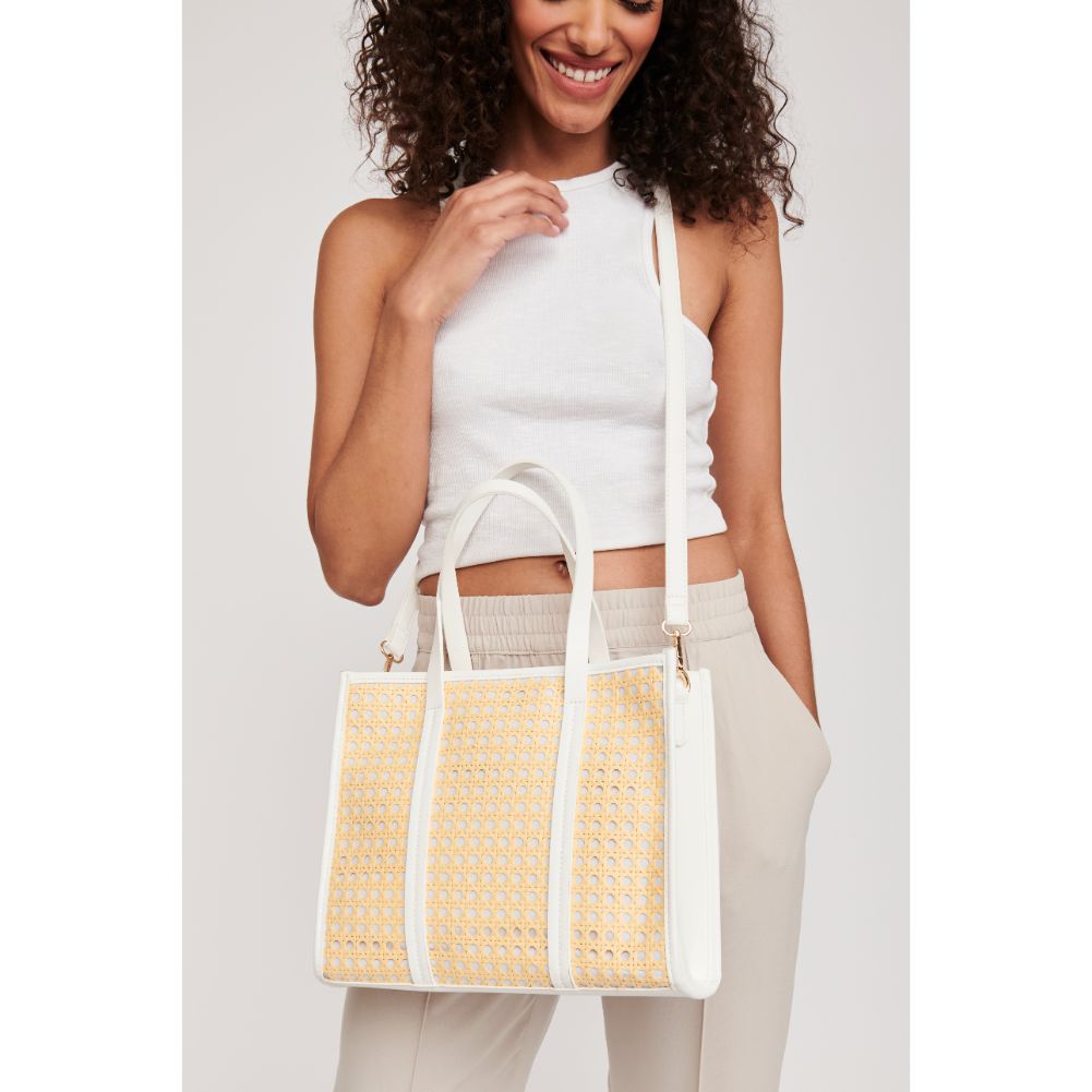 Woman wearing White Moda Luxe Rosie Tote 842017124115 View 1 | White