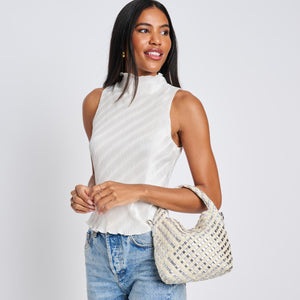 Woman wearing Silver Ivory Moda Luxe Jessamine Crossbody 842017136842 View 2 | Silver Ivory