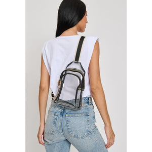 Woman wearing Clear Black Moda Luxe Britney Sling Backpack 842017133513 View 1 | Clear Black