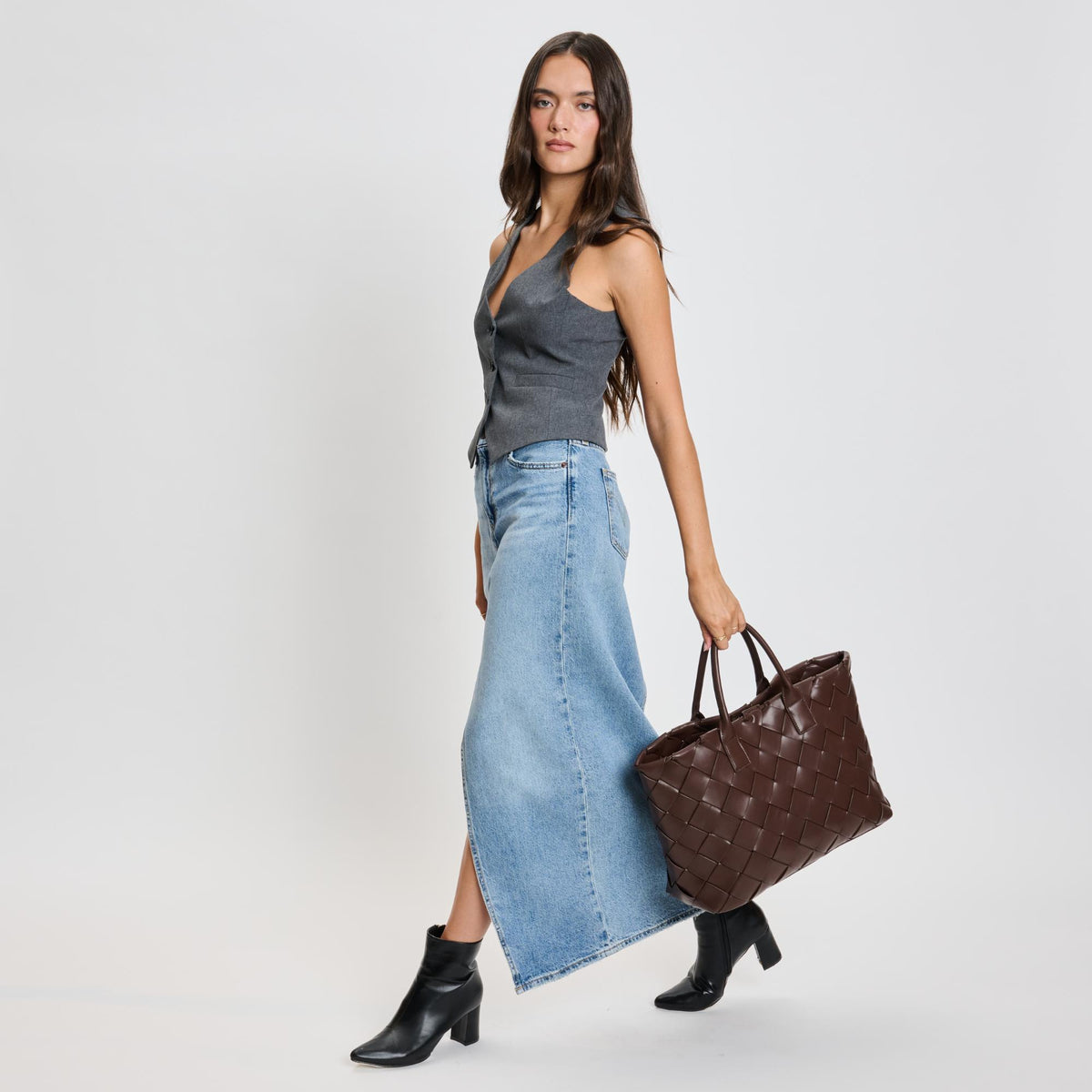 Woman wearing Espresso Moda Luxe Adeline Tote 842017135814 View 4 | Espresso