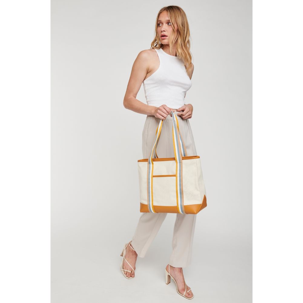 Woman wearing Tan Moda Luxe Candace Tote 842017127666 View 4 | Tan