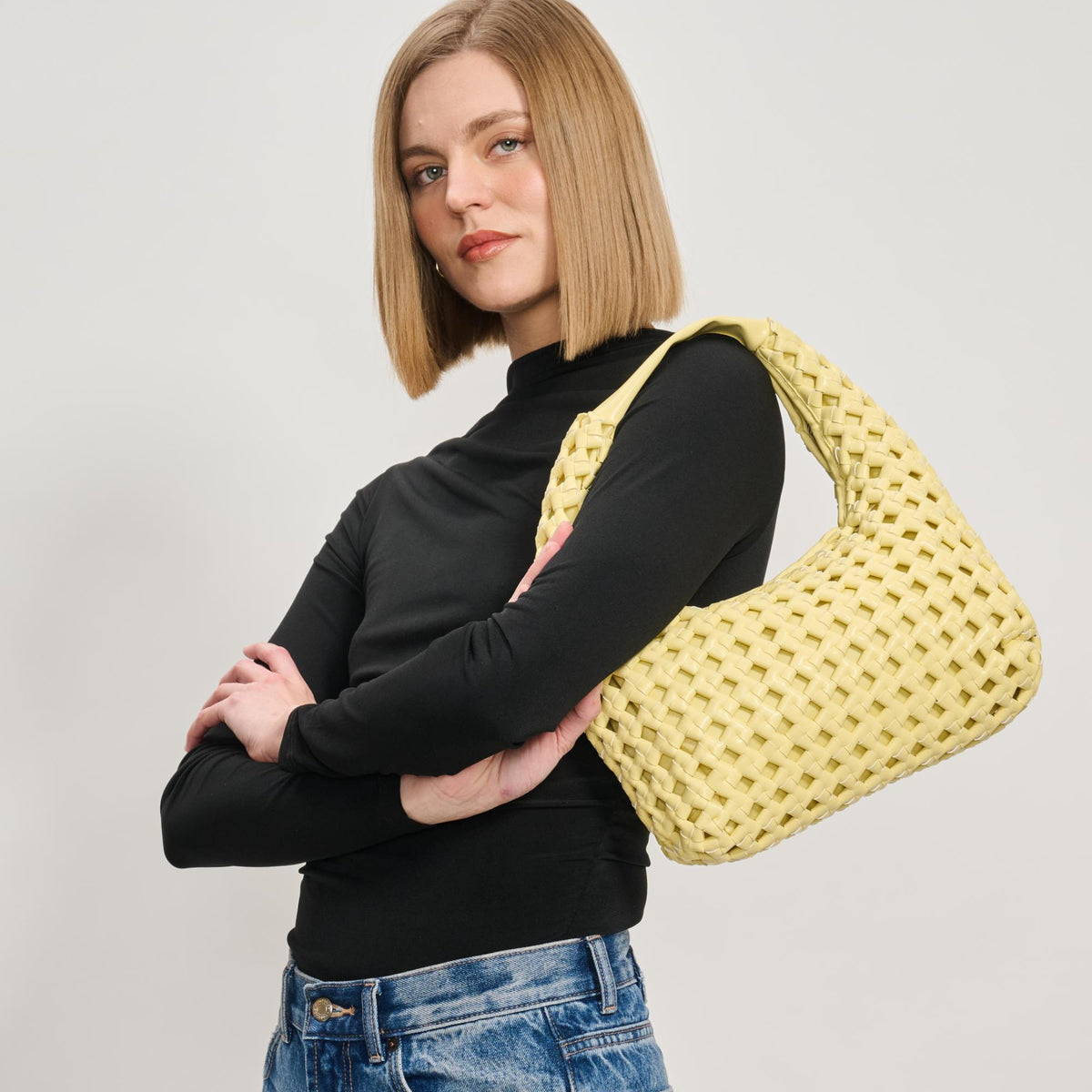 Woman wearing Butter Moda Luxe Richelle Hobo 842017137535 View 2 | Butter