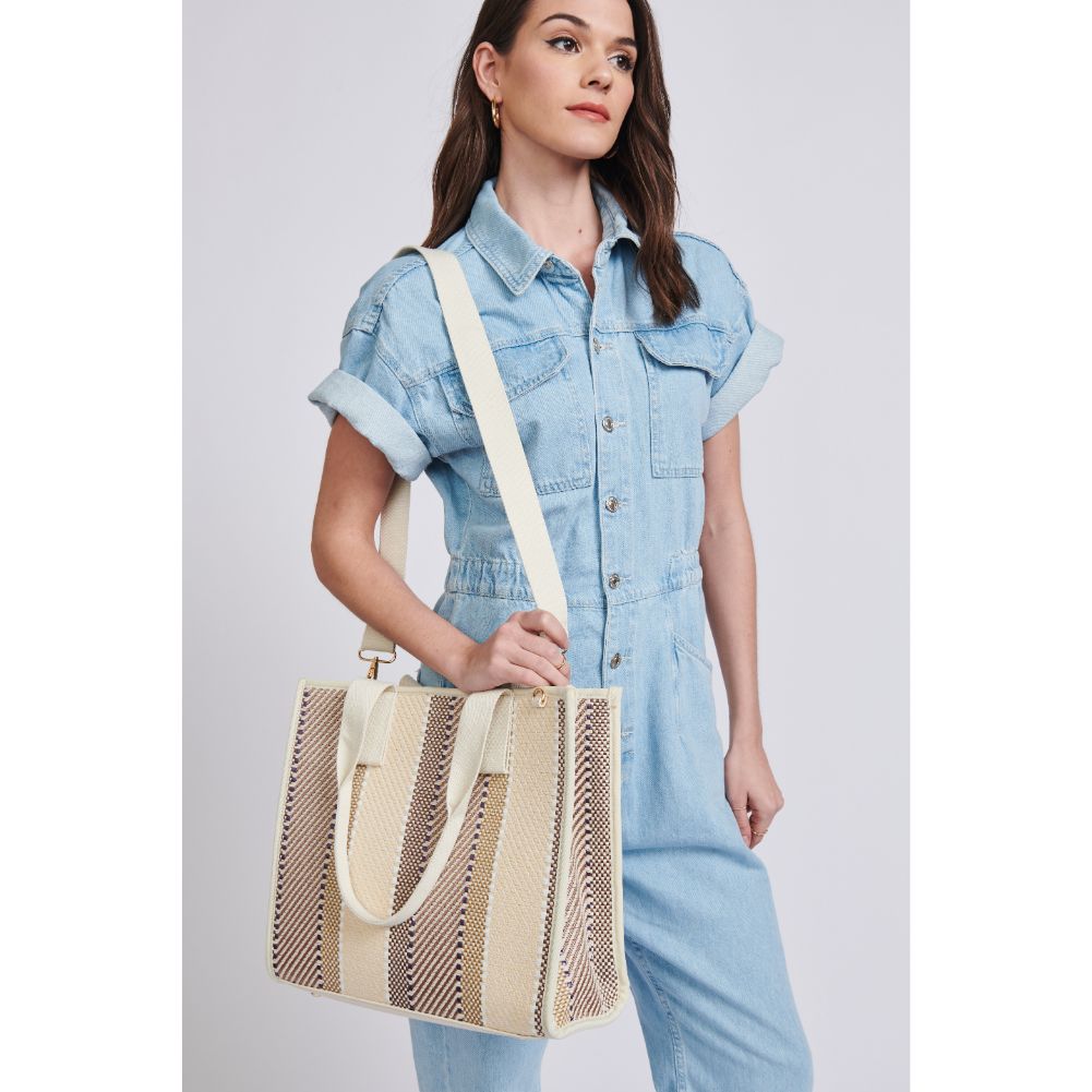 Woman wearing Natural Moda Luxe Elsa Tote 842017129707 View 3 | Natural