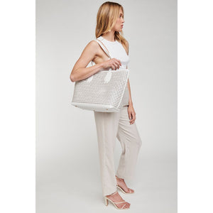 Woman wearing White Moda Luxe Brazil Tote 842017124214 View 4 | White