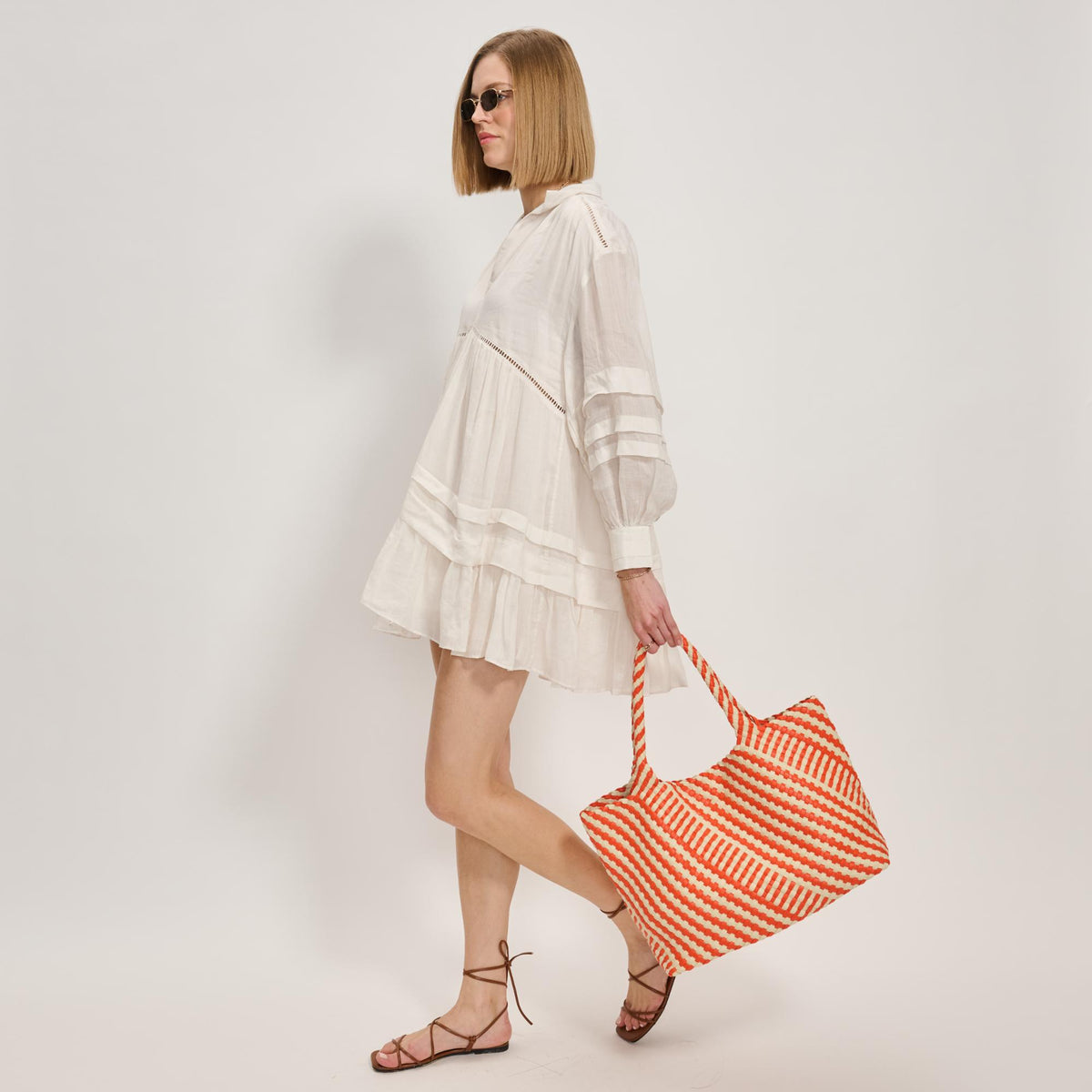 Woman wearing Orange Ivory Moda Luxe Solana - Mixed Material Tote 842017138600 View 4 | Orange Ivory