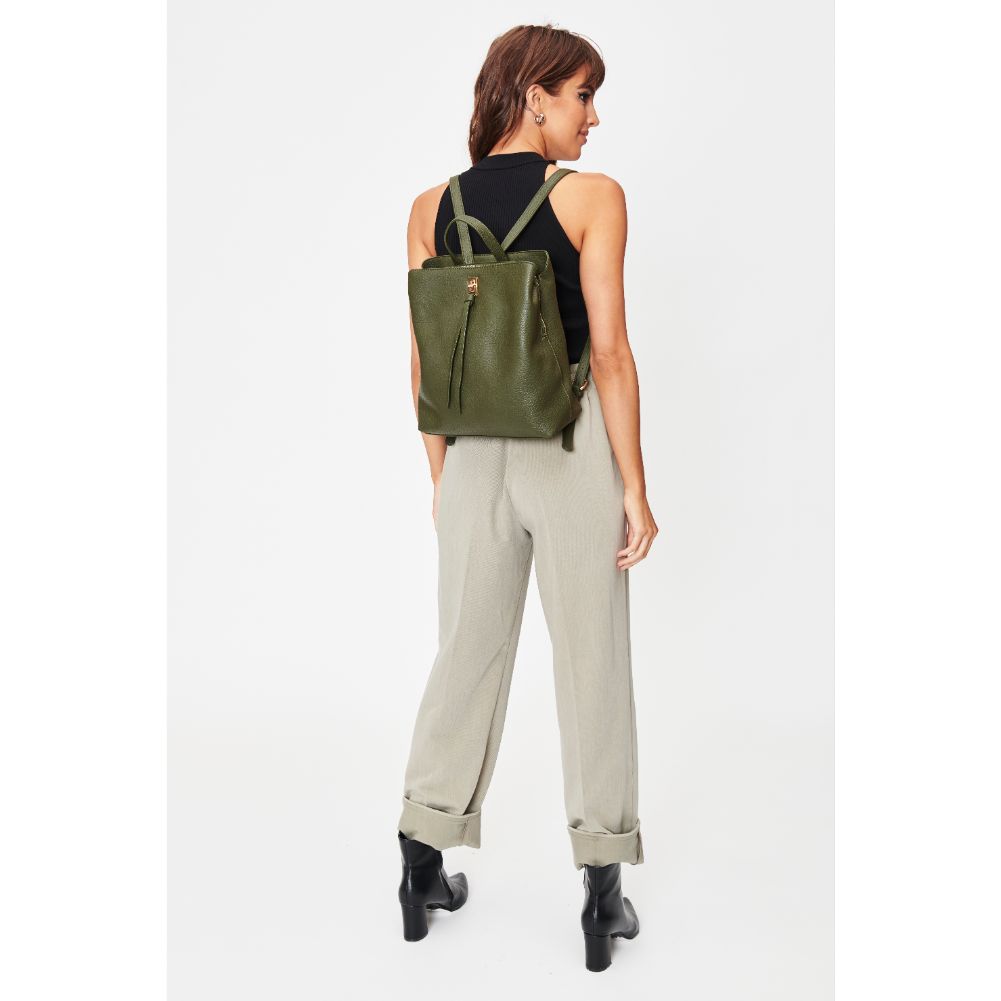 Woman wearing Olive Moda Luxe Sylvia Backpack 842017128328 View 3 | Olive