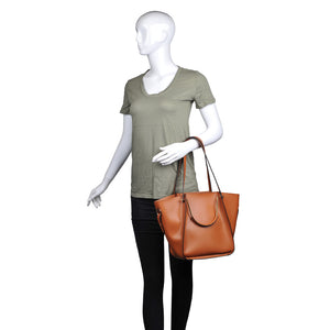 Woman wearing Tan Moda Luxe Cairo Satchel 842017115144 View 1 | Tan