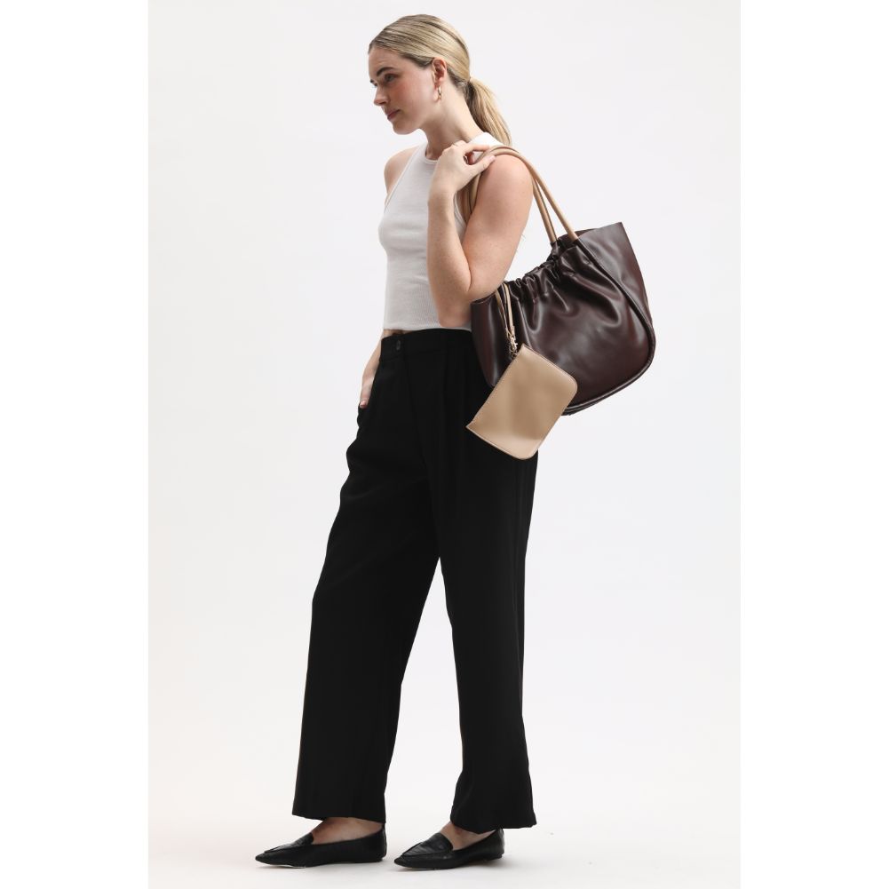 Woman wearing Espresso Moda Luxe Aaliyah Tote 842017133216 View 3 | Espresso