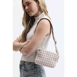 Woman wearing Pink Moda Luxe Keekee - Houndstooth Crossbody 842017133032 View 2 | Pink