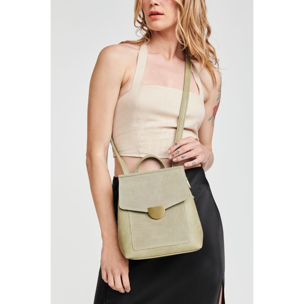 Woman wearing Sage Moda Luxe Claudette Backpack 842017127444 View 3 | Sage