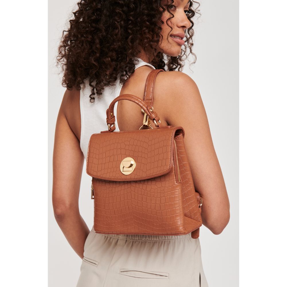 Woman wearing Tan Moda Luxe Layne Backpack 842017125563 View 2 | Tan