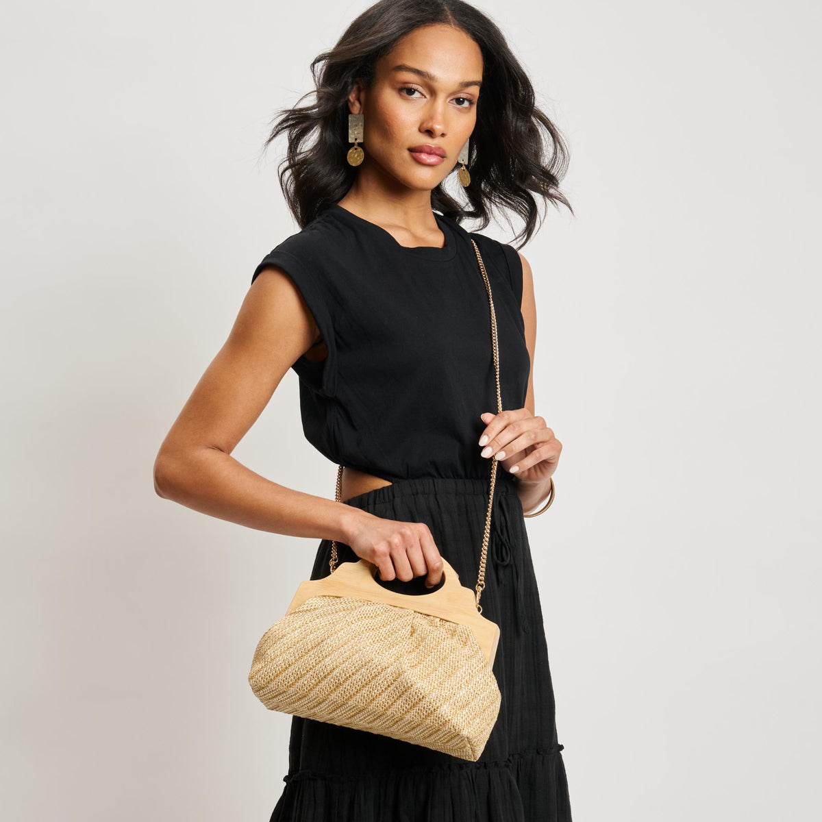 Woman wearing Natural Gold Moda Luxe Dorthy Crossbody 842017138334 View 2 | Natural Gold