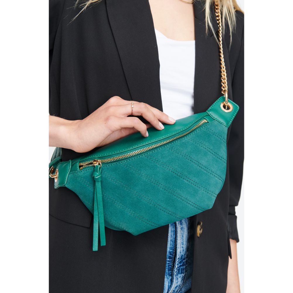 Woman wearing Emerald Moda Luxe Camila Belt Bag 842017130628 View 3 | Emerald