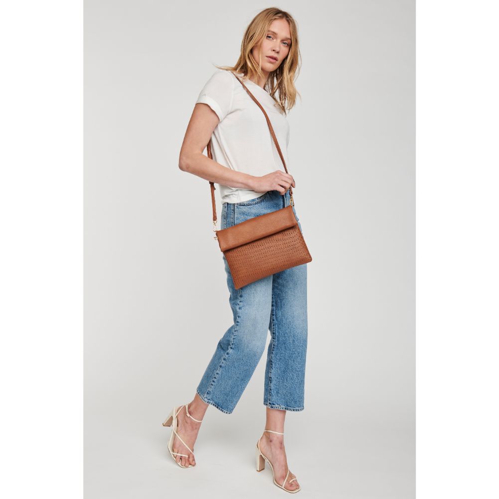 Woman wearing Tan Moda Luxe Amelia Crossbody 842017120582 View 4 | Tan