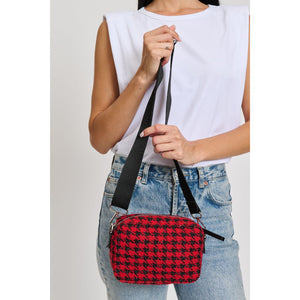 Woman wearing Red Moda Luxe Keekee - Houndstooth Crossbody 842017133049 View 4 | Red