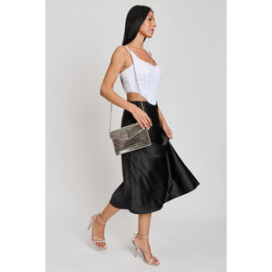 Woman wearing Silver Moda Luxe Katniss Clutch 842017133773 View 3 | Silver