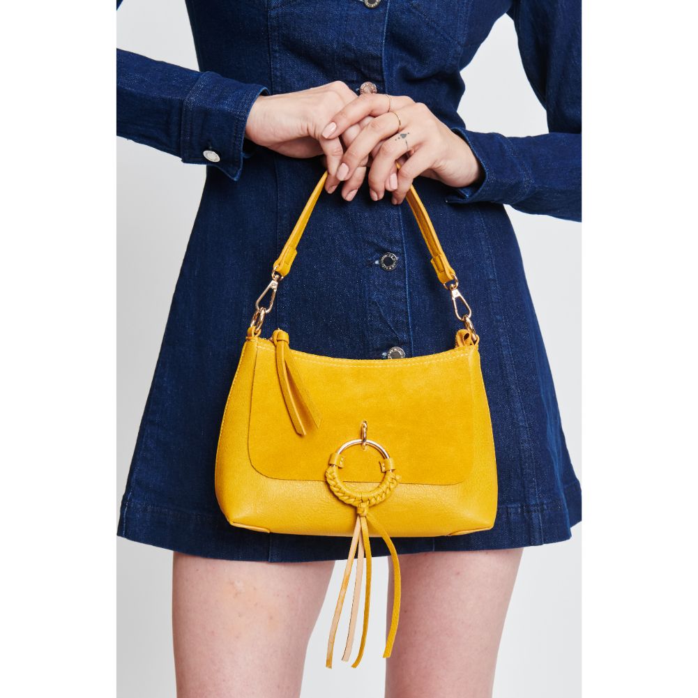 Woman wearing Mustard Moda Luxe Darcie Crossbody 842017131786 View 4 | Mustard