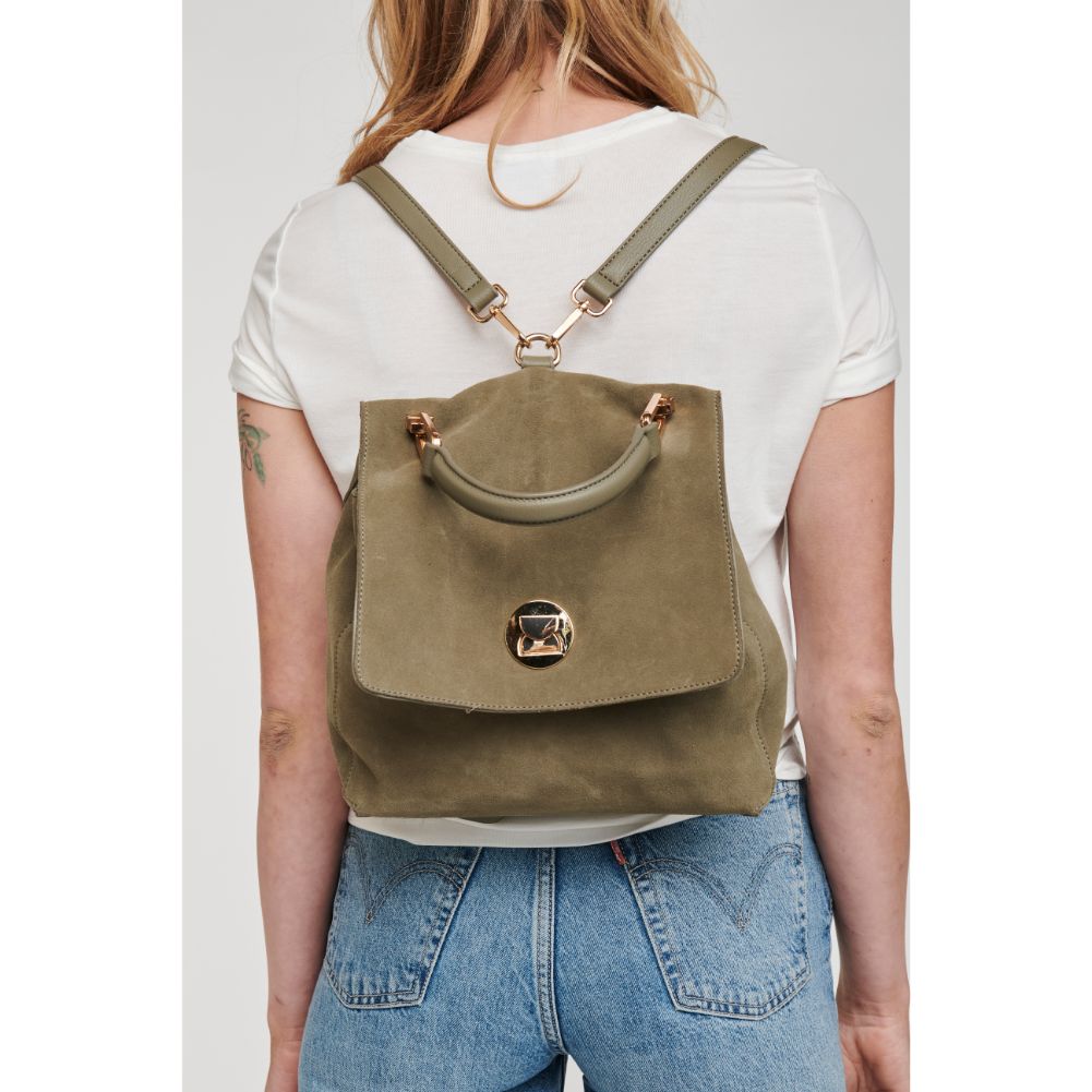 Woman wearing Sage Moda Luxe Antoinette Backpack 842017126652 View 1 | Sage