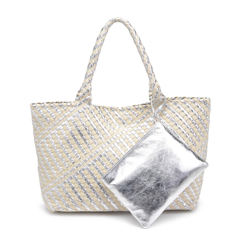 Product Image of Moda Luxe Solana - Mixed Material Tote 842017136866 View 5 | Silver Ivory