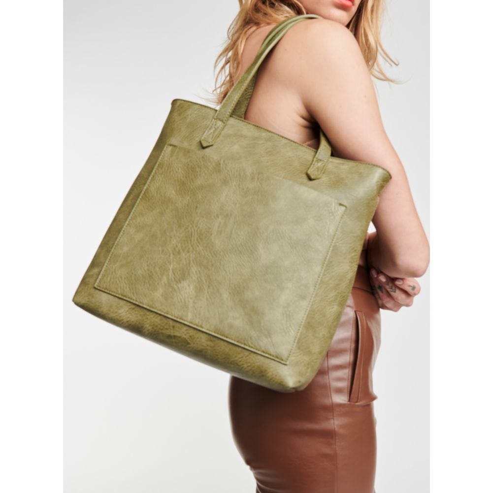 Woman wearing Sage Moda Luxe Sadie Tote 842017126768 View 1 | Sage