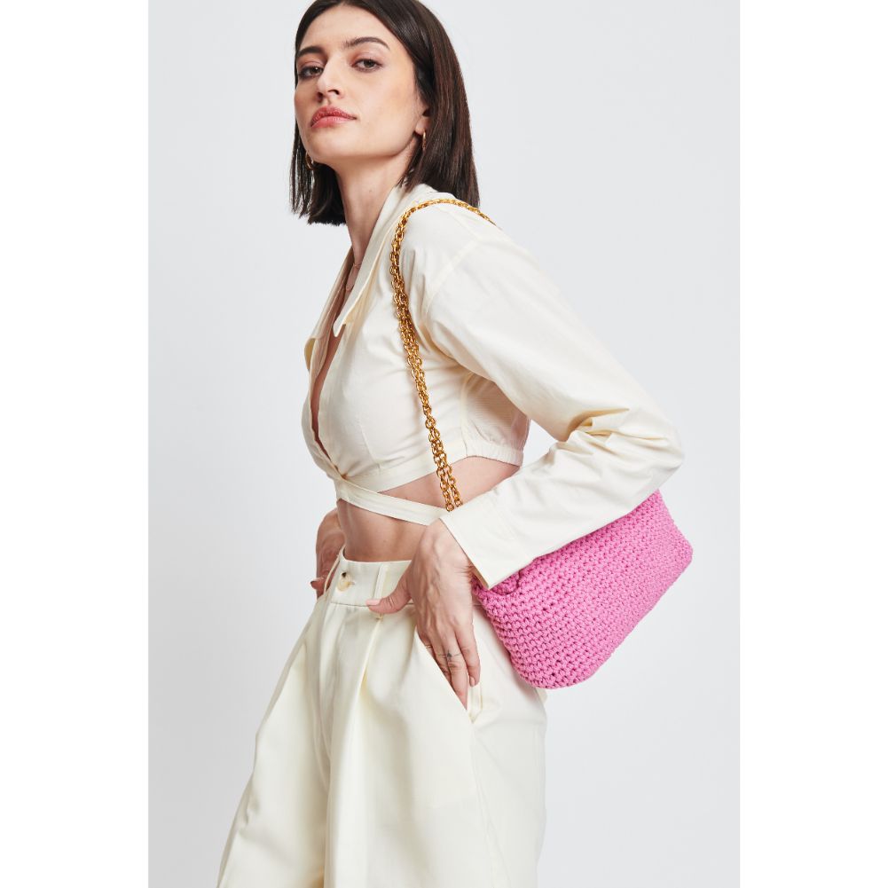 Woman wearing Pink Moda Luxe Christabel Crossbody 842017131083 View 3 | Pink