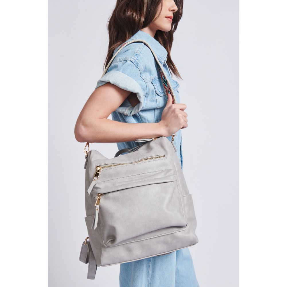 Woman wearing Grey Moda Luxe Riley Backpack 842017129424 View 3 | Grey