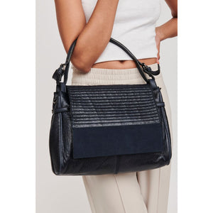 Woman wearing Navy Moda Luxe Lucy Messenger 842017117476 View 2 | Navy