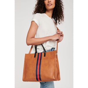 Woman wearing Tan Moda Luxe Julian Tote 842017117070 View 1 | Tan