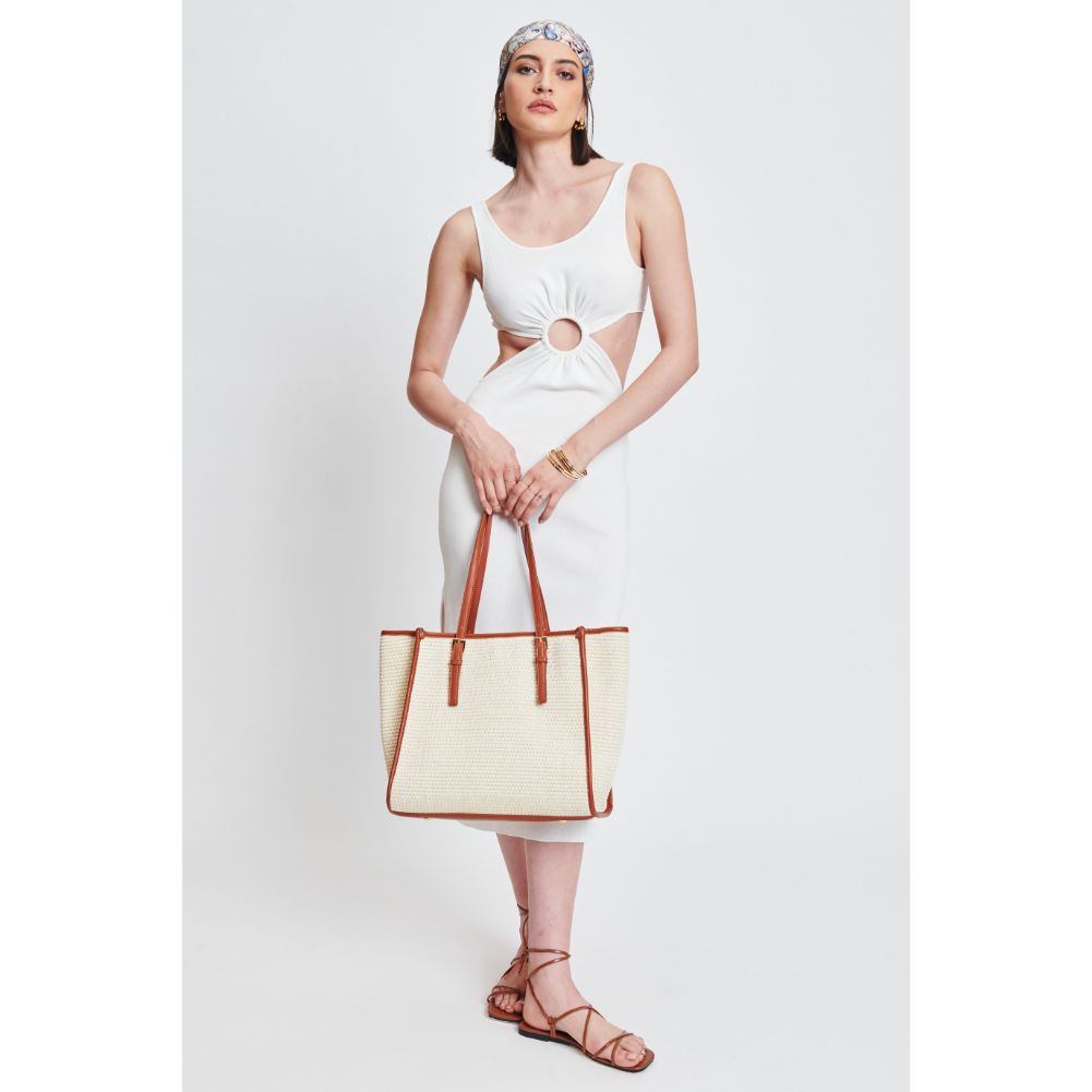 Woman wearing Natural Tan Moda Luxe Brixley Tote 842017131625 View 3 | Natural Tan