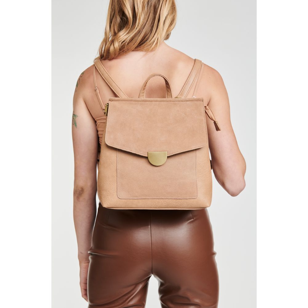 Woman wearing Camel Moda Luxe Lynn Backpack 842017127475 View 1 | Camel