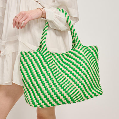 Woman wearing Green Ivory Moda Luxe Solana - Mixed Material Tote 842017138594 View 1 | Green Ivory