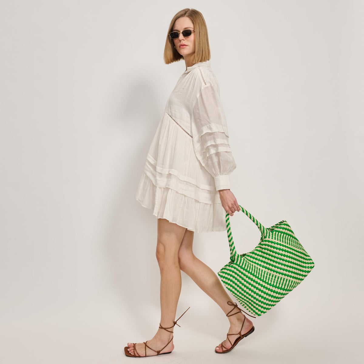 Woman wearing Green Ivory Moda Luxe Solana - Mixed Material Tote 842017138594 View 4 | Green Ivory