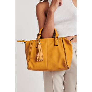 Woman wearing Mustard Moda Luxe Rocky Satchel 842017120131 View 3 | Mustard