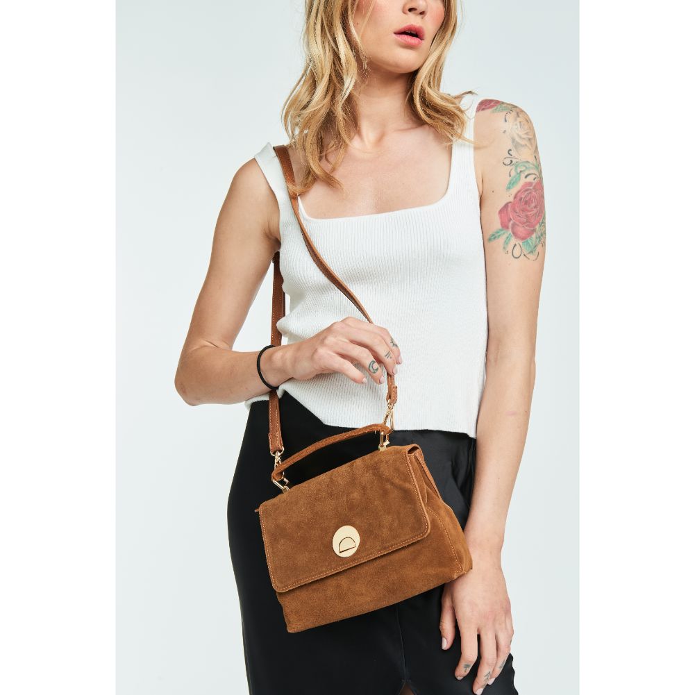 Woman wearing Tan Moda Luxe Annie Crossbody 842017120438 View 3 | Tan