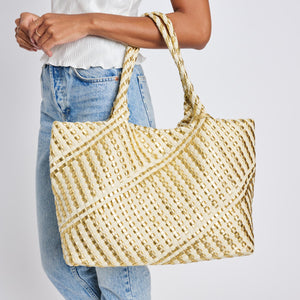 Woman wearing Gold Ivory Moda Luxe Solana - Mixed Material Tote 842017136873 View 4 | Gold Ivory