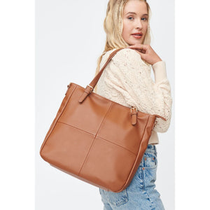 Woman wearing Cognac Moda Luxe Willow Tote 842017130642 View 1 | Cognac