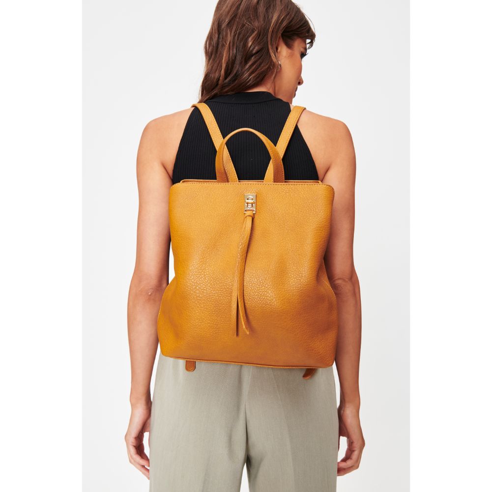 Woman wearing Mustard Moda Luxe Sylvia Backpack 842017128335 View 1 | Mustard