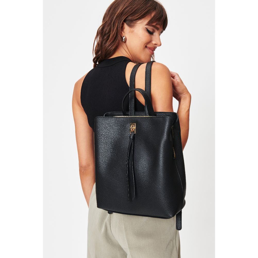 Woman wearing Black Moda Luxe Sylvia Backpack 842017128304 View 2 | Black