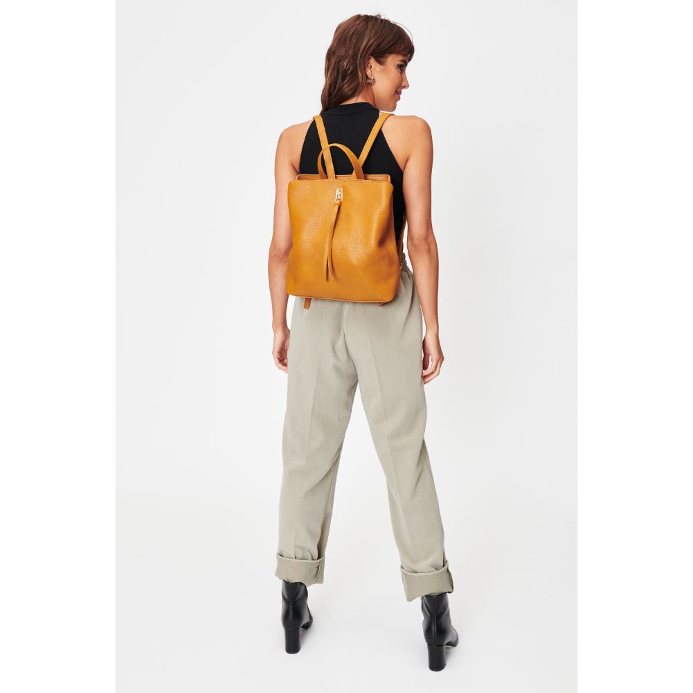 Woman wearing Mustard Moda Luxe Sylvia Backpack 842017128335 View 3 | Mustard
